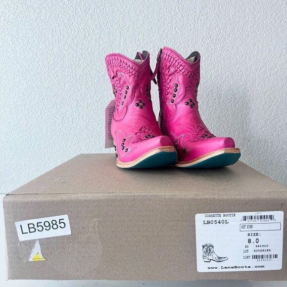 Lane COSSETTE Womens Cowboy Booties 8 Western Cowgirl Short Boots Pink Leather - Picture 10 of 11